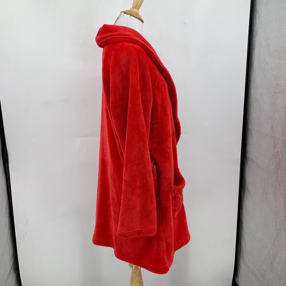 Victoria's Secret Robe Womens M Medium Red Plush Fuzzy Open Front Short *READ - Picture 6 of 16